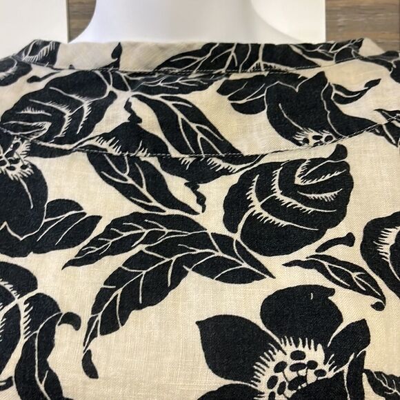 GAP Maternity Black and Cream 1/2 Button Down Floral Linen Smock Dress- Small - Picture 6 of 12